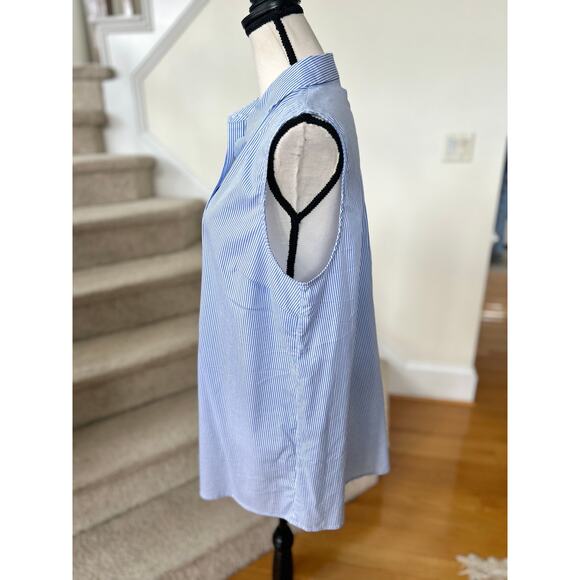 Lord & Taylor Light Blue White Pin Stripe Sleeveless Button Down Tank - Picture 5 of 8